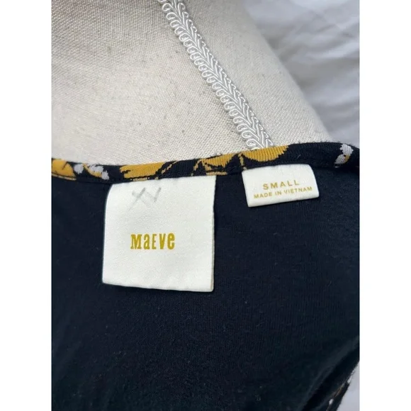 Anthropologie Maeve Womens Dress Size Small Black Floral Summer Breeze V-Neck - Picture 6 of 6